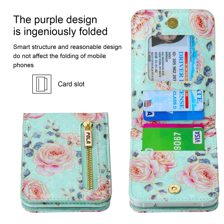 For Samsung Galaxy Z Flip3 5G POLA Rose Pattern Multi-Card Slots Zipper Wallet Phone Case