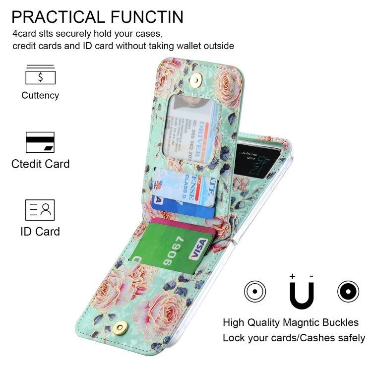 For Samsung Galaxy Z Flip3 5G POLA Rose Pattern Multi-Card Slots Zipper Wallet Phone Case