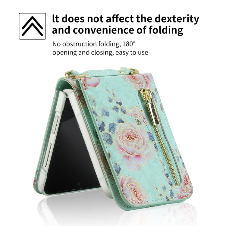 For Samsung Galaxy Z Flip3 5G POLA Rose Pattern Multi-Card Slots Zipper Wallet Phone Case