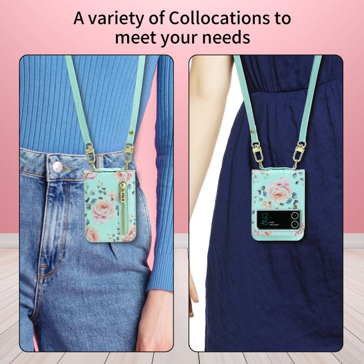For Samsung Galaxy Z Flip3 5G POLA Rose Pattern Multi-Card Slots Zipper Wallet Phone Case