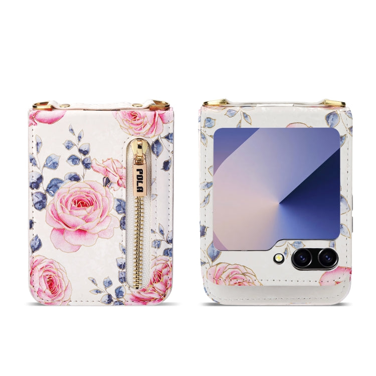 For Samsung Galaxy Z Flip6 / Flip7 FE POLA Rose Pattern Multi-Card Slots Zipper Wallet Phone Case