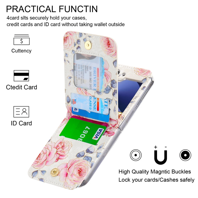 For Samsung Galaxy Z Flip6 / Flip7 FE POLA Rose Pattern Multi-Card Slots Zipper Wallet Phone Case
