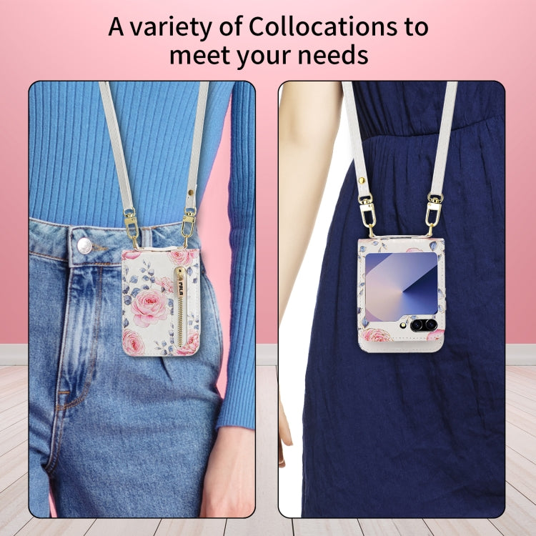 For Samsung Galaxy Z Flip6 / Flip7 FE POLA Rose Pattern Multi-Card Slots Zipper Wallet Phone Case