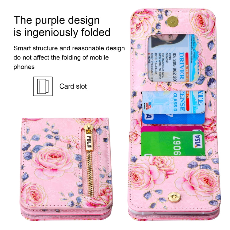 For Samsung Galaxy Z Flip6 / Flip7 FE POLA Rose Pattern Multi-Card Slots Zipper Wallet Phone Case