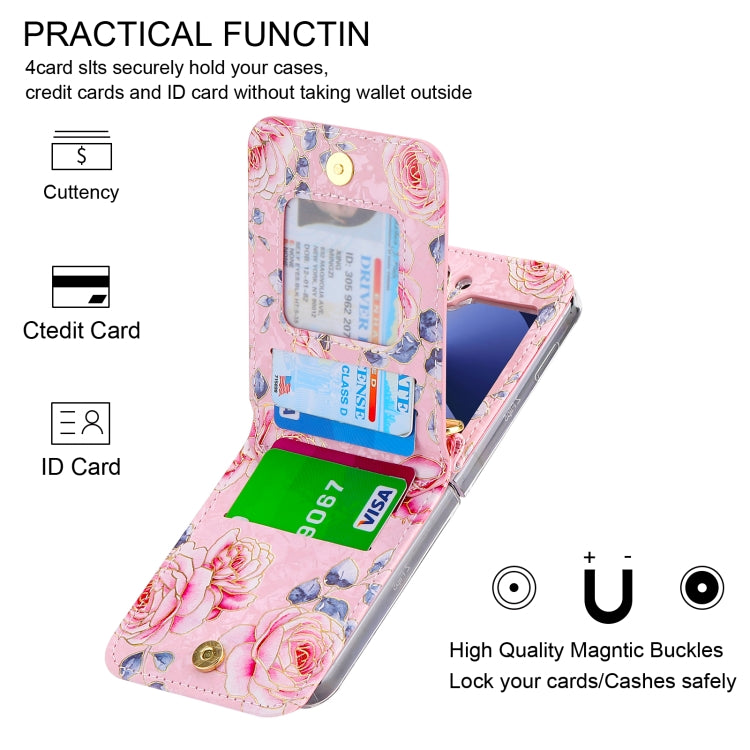 For Samsung Galaxy Z Flip6 / Flip7 FE POLA Rose Pattern Multi-Card Slots Zipper Wallet Phone Case