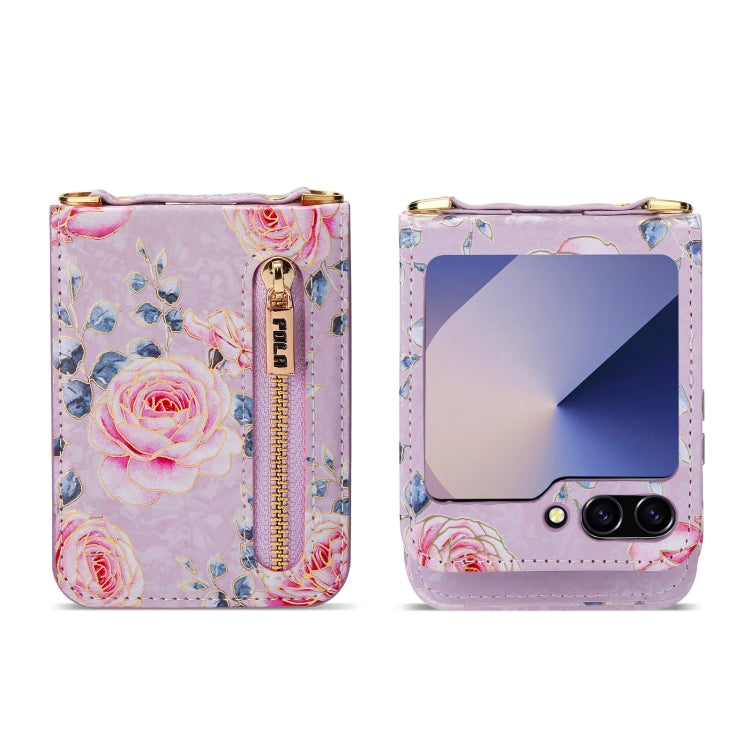 For Samsung Galaxy Z Flip6 / Flip7 FE POLA Rose Pattern Multi-Card Slots Zipper Wallet Phone Case