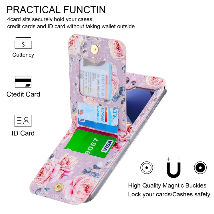 For Samsung Galaxy Z Flip6 / Flip7 FE POLA Rose Pattern Multi-Card Slots Zipper Wallet Phone Case