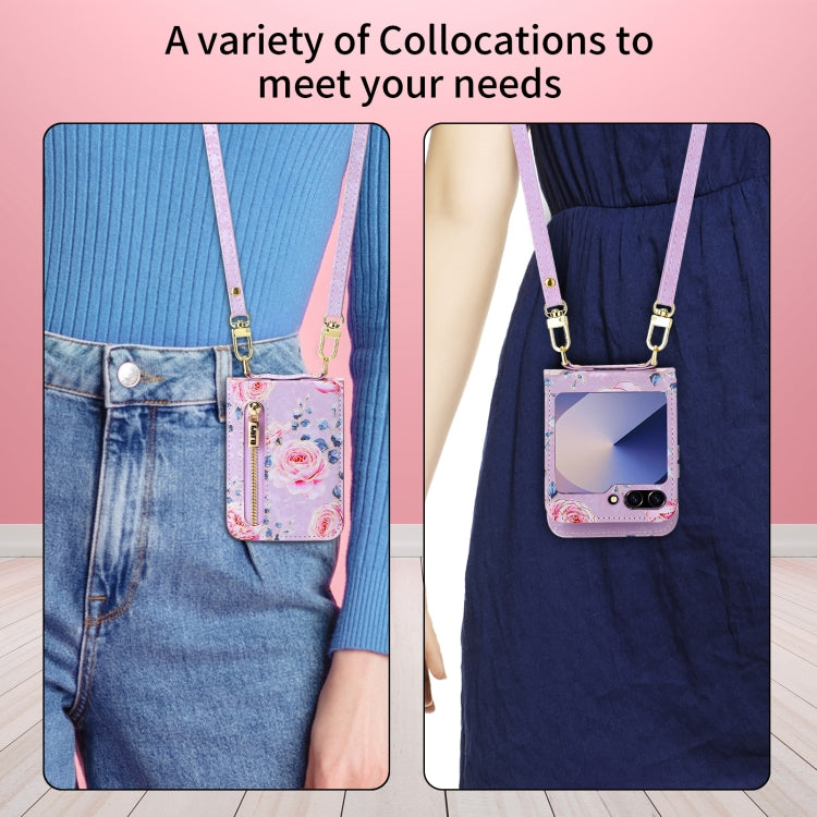 For Samsung Galaxy Z Flip6 / Flip7 FE POLA Rose Pattern Multi-Card Slots Zipper Wallet Phone Case