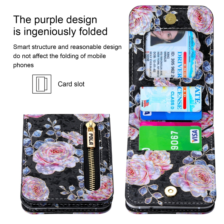 For Samsung Galaxy Z Flip6 / Flip7 FE POLA Rose Pattern Multi-Card Slots Zipper Wallet Phone Case