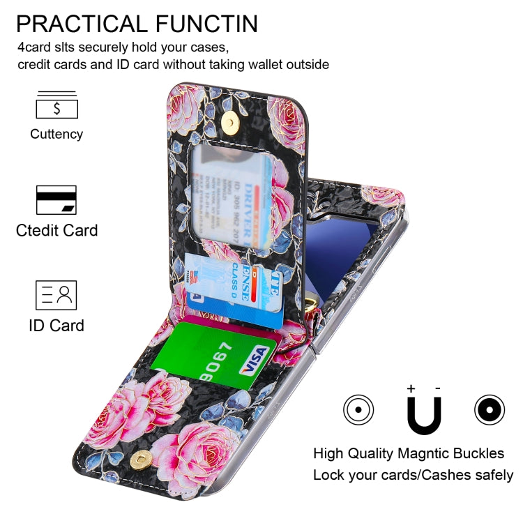 For Samsung Galaxy Z Flip6 / Flip7 FE POLA Rose Pattern Multi-Card Slots Zipper Wallet Phone Case