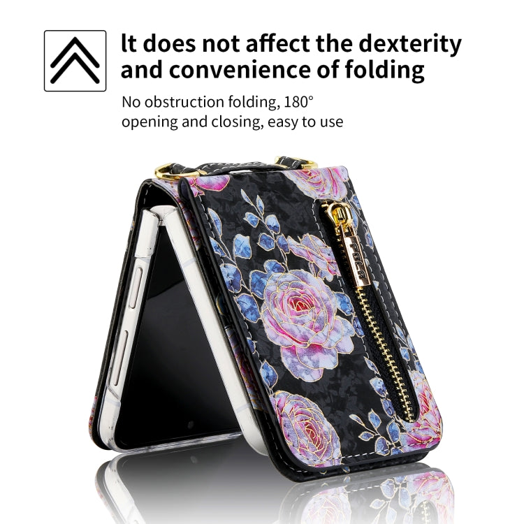 For Samsung Galaxy Z Flip6 / Flip7 FE POLA Rose Pattern Multi-Card Slots Zipper Wallet Phone Case