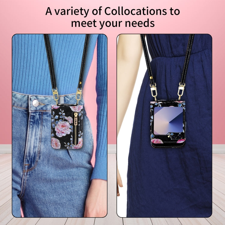 For Samsung Galaxy Z Flip6 / Flip7 FE POLA Rose Pattern Multi-Card Slots Zipper Wallet Phone Case