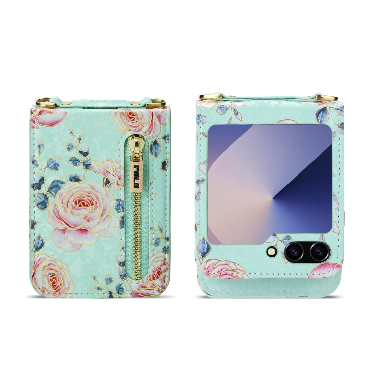 For Samsung Galaxy Z Flip6 / Flip7 FE POLA Rose Pattern Multi-Card Slots Zipper Wallet Phone Case