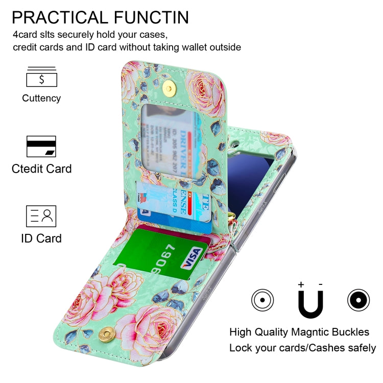 For Samsung Galaxy Z Flip6 / Flip7 FE POLA Rose Pattern Multi-Card Slots Zipper Wallet Phone Case