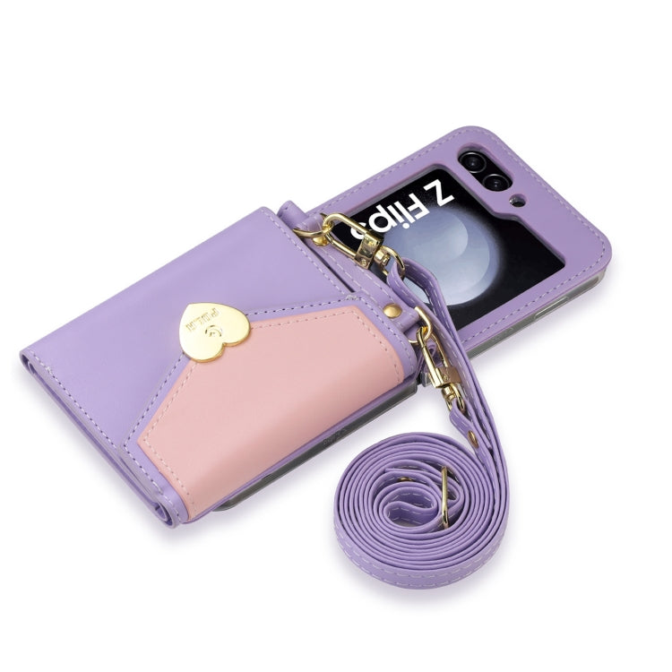 For Samsung Galaxy Z Flip5 POLA Color Block Love Buckle Multi-Card Slots Wallet Phone Case