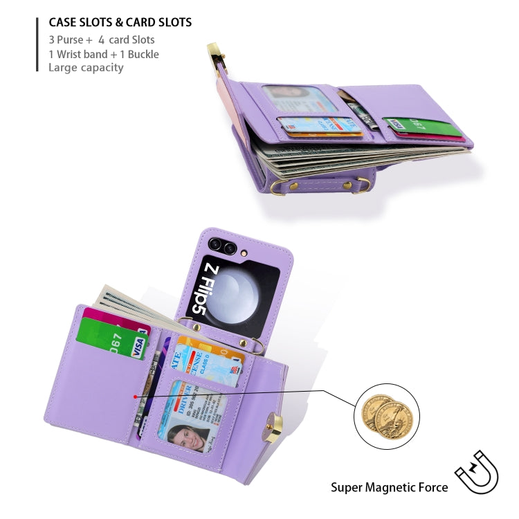 For Samsung Galaxy Z Flip5 POLA Color Block Love Buckle Multi-Card Slots Wallet Phone Case