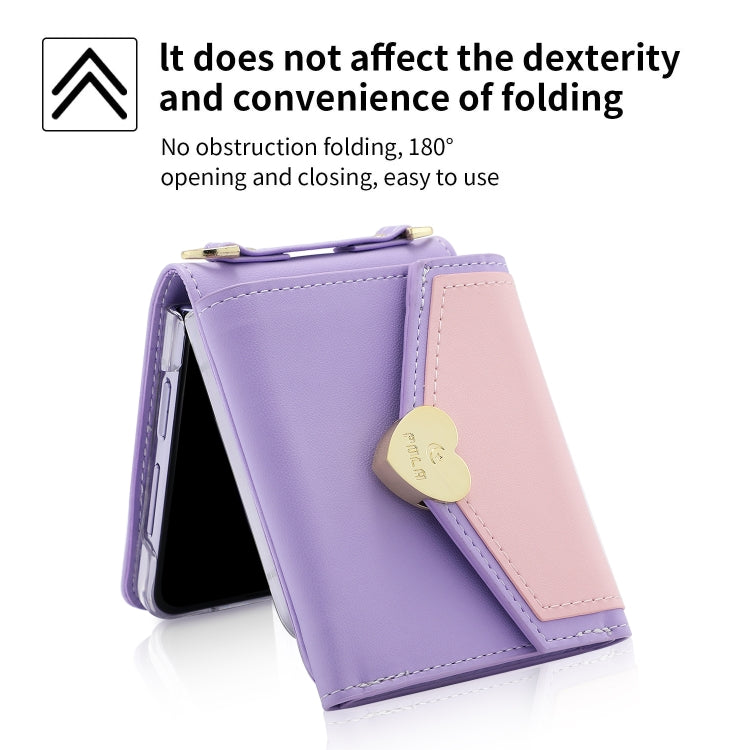 For Samsung Galaxy Z Flip5 POLA Color Block Love Buckle Multi-Card Slots Wallet Phone Case