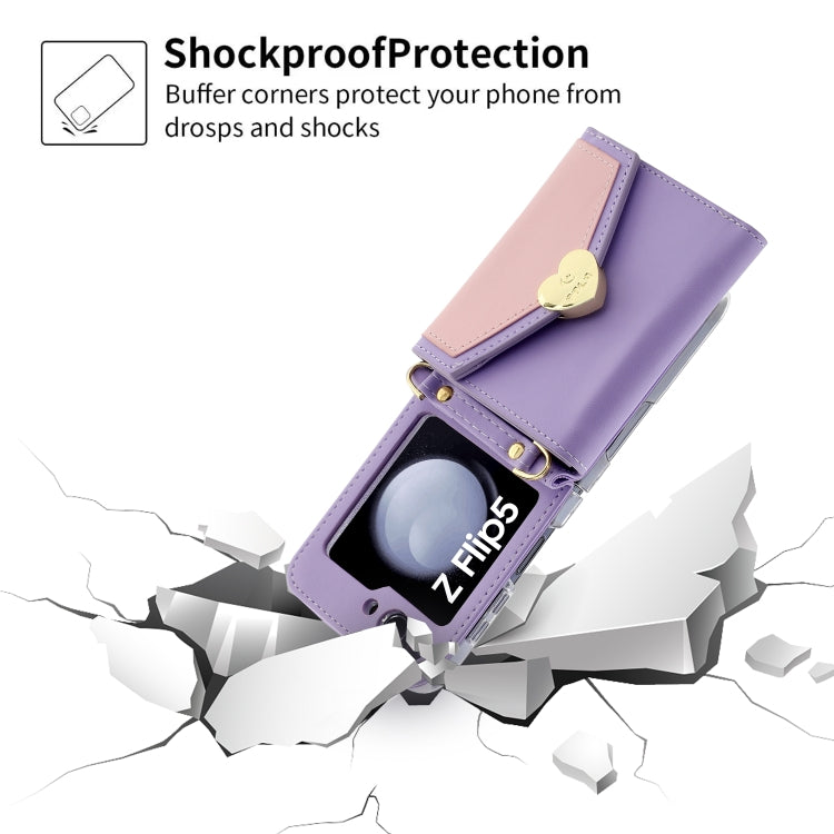 For Samsung Galaxy Z Flip5 POLA Color Block Love Buckle Multi-Card Slots Wallet Phone Case