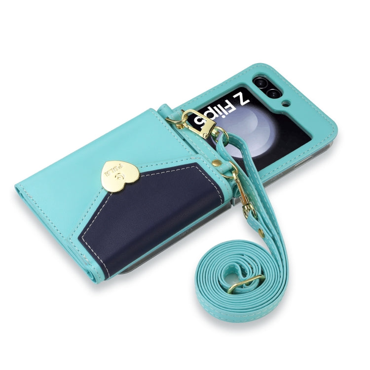For Samsung Galaxy Z Flip5 POLA Color Block Love Buckle Multi-Card Slots Wallet Phone Case