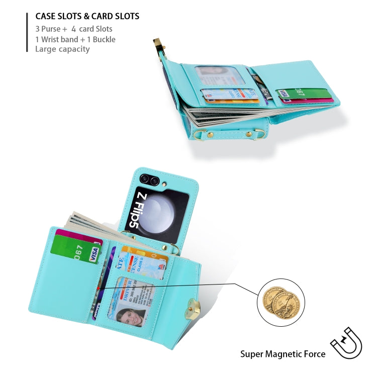 For Samsung Galaxy Z Flip5 POLA Color Block Love Buckle Multi-Card Slots Wallet Phone Case