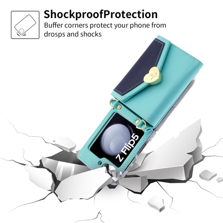 For Samsung Galaxy Z Flip5 POLA Color Block Love Buckle Multi-Card Slots Wallet Phone Case