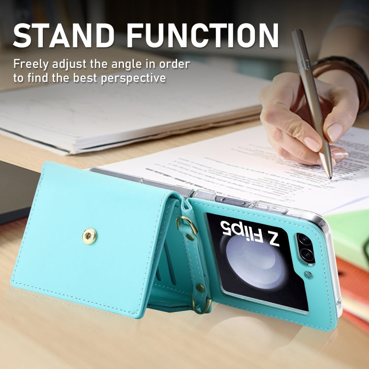 For Samsung Galaxy Z Flip5 POLA Color Block Love Buckle Multi-Card Slots Wallet Phone Case