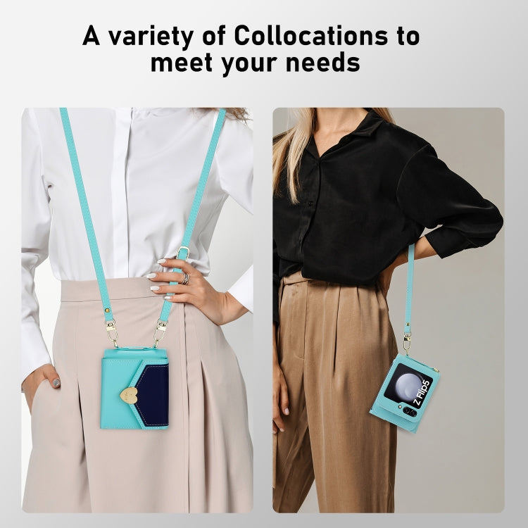 For Samsung Galaxy Z Flip5 POLA Color Block Love Buckle Multi-Card Slots Wallet Phone Case