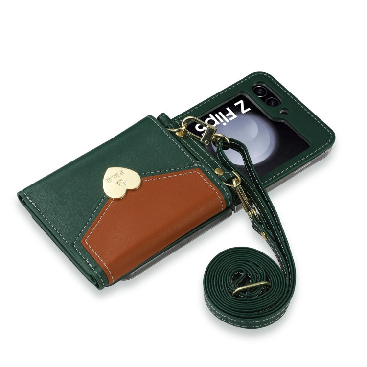 For Samsung Galaxy Z Flip5 POLA Color Block Love Buckle Multi-Card Slots Wallet Phone Case