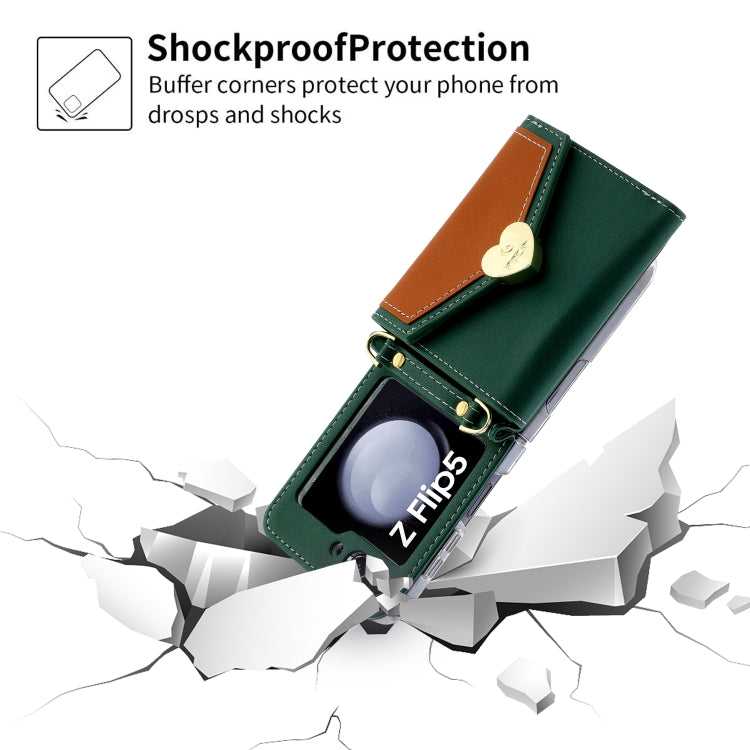 For Samsung Galaxy Z Flip5 POLA Color Block Love Buckle Multi-Card Slots Wallet Phone Case