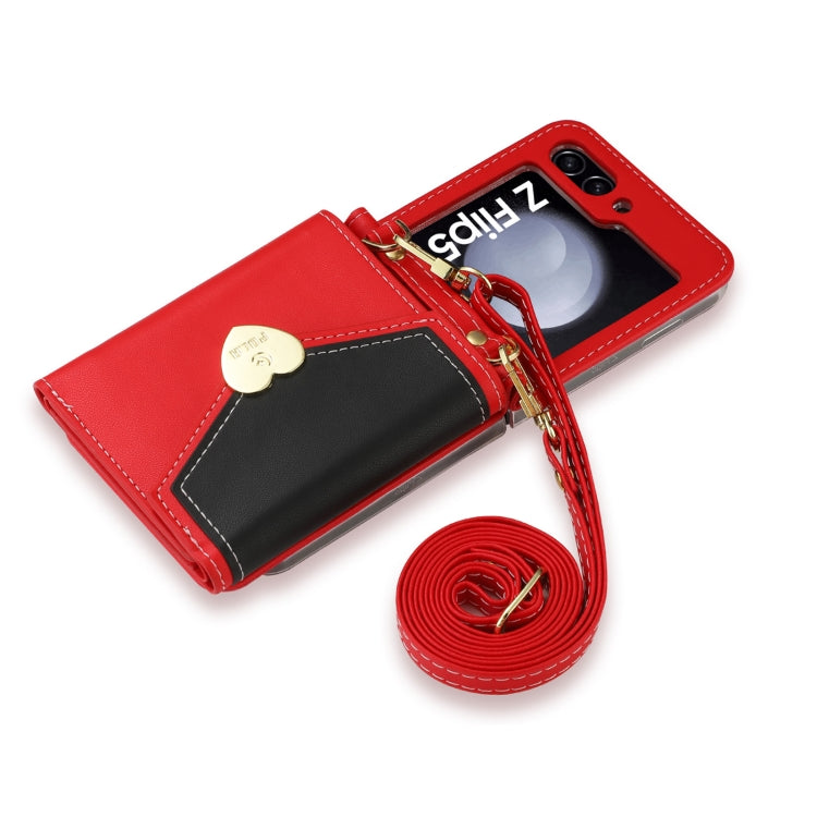 For Samsung Galaxy Z Flip5 POLA Color Block Love Buckle Multi-Card Slots Wallet Phone Case