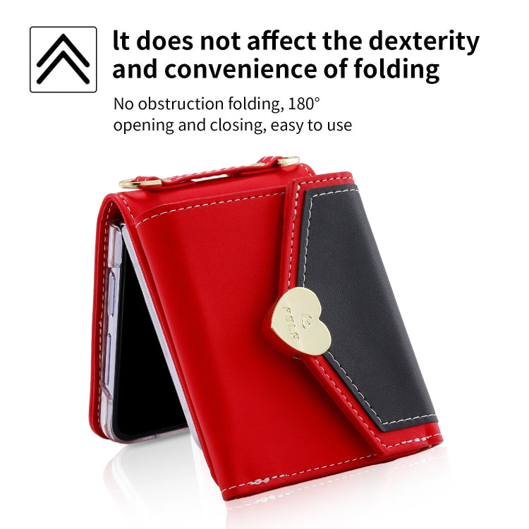 For Samsung Galaxy Z Flip5 POLA Color Block Love Buckle Multi-Card Slots Wallet Phone Case