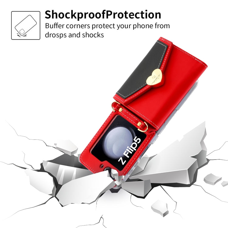 For Samsung Galaxy Z Flip5 POLA Color Block Love Buckle Multi-Card Slots Wallet Phone Case