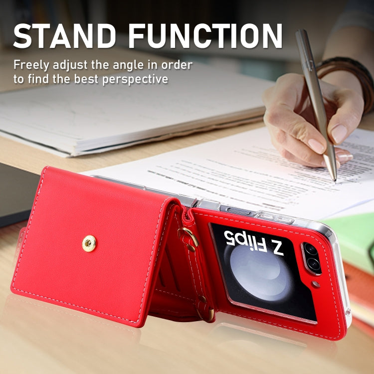 For Samsung Galaxy Z Flip5 POLA Color Block Love Buckle Multi-Card Slots Wallet Phone Case