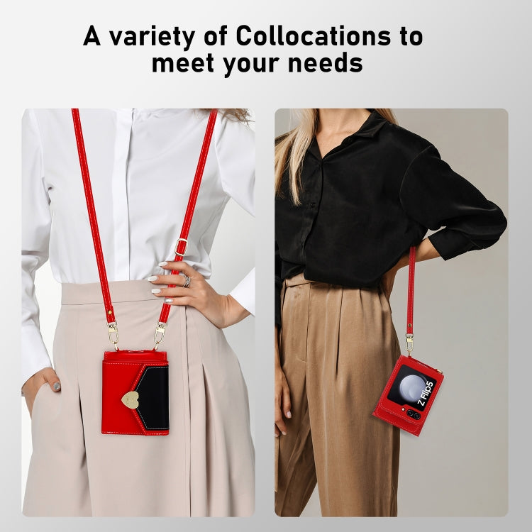 For Samsung Galaxy Z Flip5 POLA Color Block Love Buckle Multi-Card Slots Wallet Phone Case