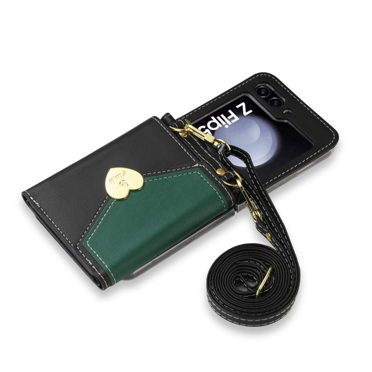 For Samsung Galaxy Z Flip5 POLA Color Block Love Buckle Multi-Card Slots Wallet Phone Case