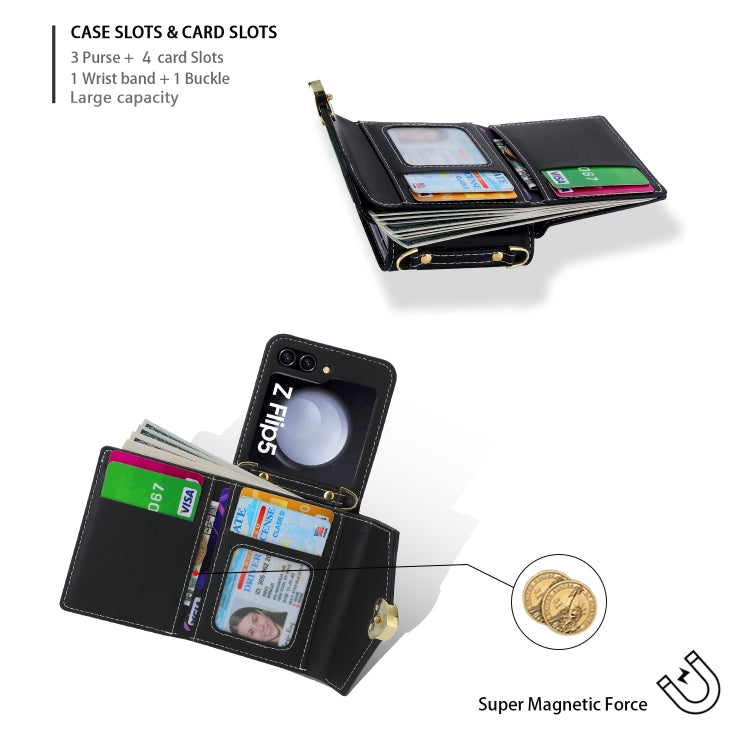 For Samsung Galaxy Z Flip5 POLA Color Block Love Buckle Multi-Card Slots Wallet Phone Case