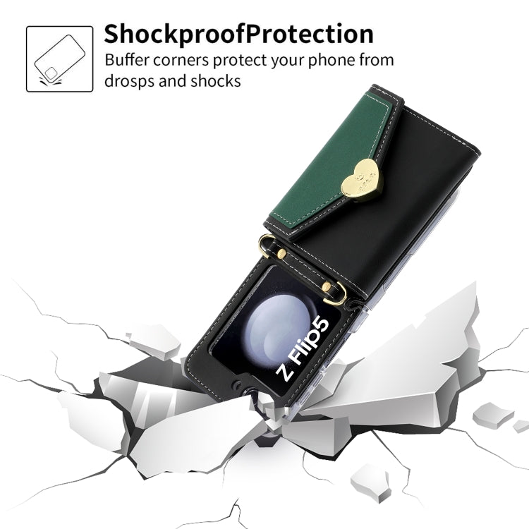 For Samsung Galaxy Z Flip5 POLA Color Block Love Buckle Multi-Card Slots Wallet Phone Case
