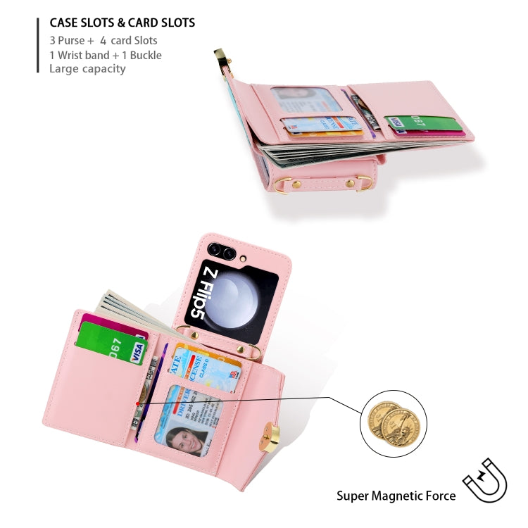 For Samsung Galaxy Z Flip5 POLA Color Block Love Buckle Multi-Card Slots Wallet Phone Case