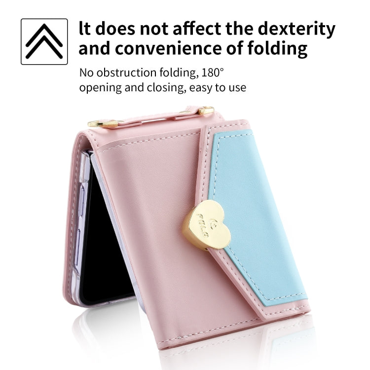 For Samsung Galaxy Z Flip5 POLA Color Block Love Buckle Multi-Card Slots Wallet Phone Case