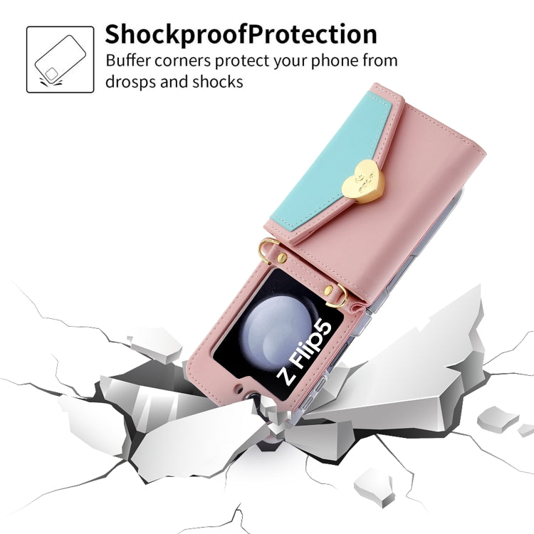 For Samsung Galaxy Z Flip5 POLA Color Block Love Buckle Multi-Card Slots Wallet Phone Case