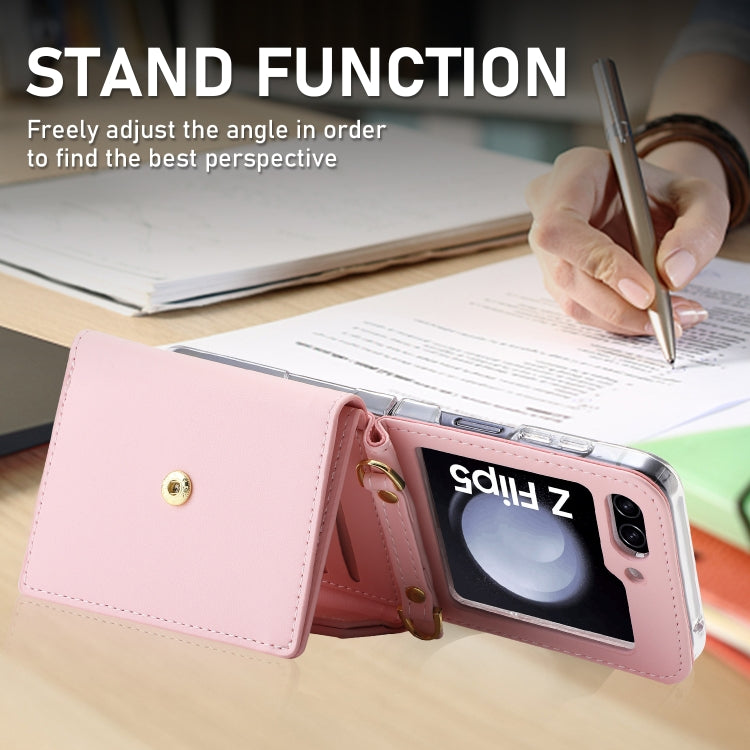 For Samsung Galaxy Z Flip5 POLA Color Block Love Buckle Multi-Card Slots Wallet Phone Case