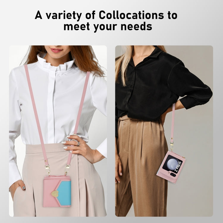For Samsung Galaxy Z Flip5 POLA Color Block Love Buckle Multi-Card Slots Wallet Phone Case