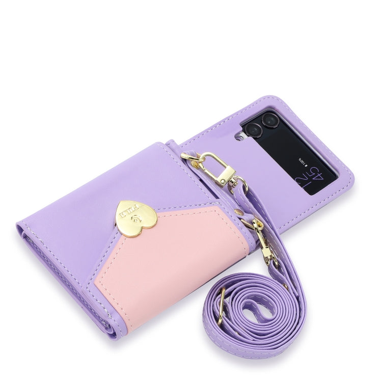 For Samsung Galaxy Z Flip3 5G POLA Color Block Love Buckle Multi-Card Slots Wallet Phone Case