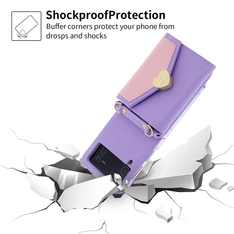 For Samsung Galaxy Z Flip3 5G POLA Color Block Love Buckle Multi-Card Slots Wallet Phone Case