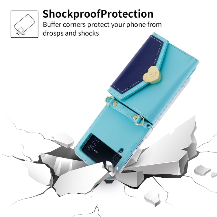 For Samsung Galaxy Z Flip3 5G POLA Color Block Love Buckle Multi-Card Slots Wallet Phone Case