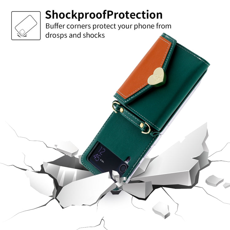 For Samsung Galaxy Z Flip3 5G POLA Color Block Love Buckle Multi-Card Slots Wallet Phone Case