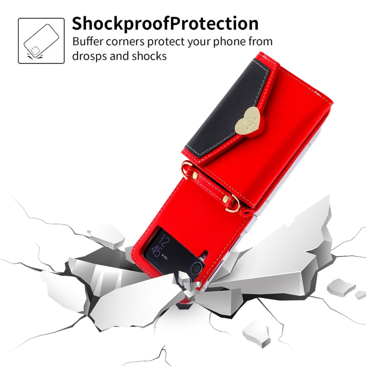 For Samsung Galaxy Z Flip3 5G POLA Color Block Love Buckle Multi-Card Slots Wallet Phone Case