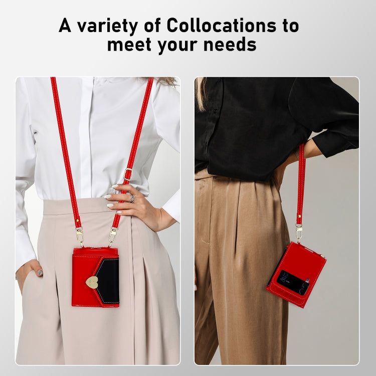 For Samsung Galaxy Z Flip3 5G POLA Color Block Love Buckle Multi-Card Slots Wallet Phone Case