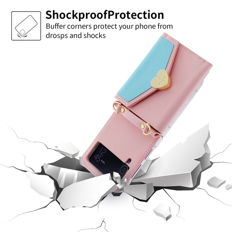 For Samsung Galaxy Z Flip3 5G POLA Color Block Love Buckle Multi-Card Slots Wallet Phone Case