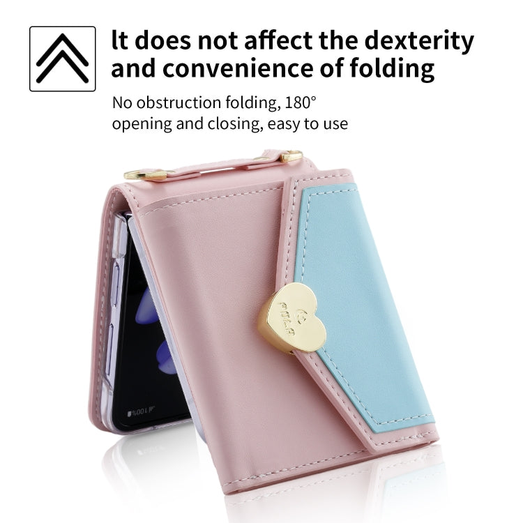 For Samsung Galaxy Z Flip3 5G POLA Color Block Love Buckle Multi-Card Slots Wallet Phone Case